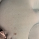 Mold growth visible on the cushion of an infant bathtub, highlighting poor air circulation and dampness issues.