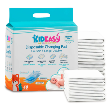 KidEasy disposable changing pads for babies, All Ages 40 pack with absorbent leak-proof pads