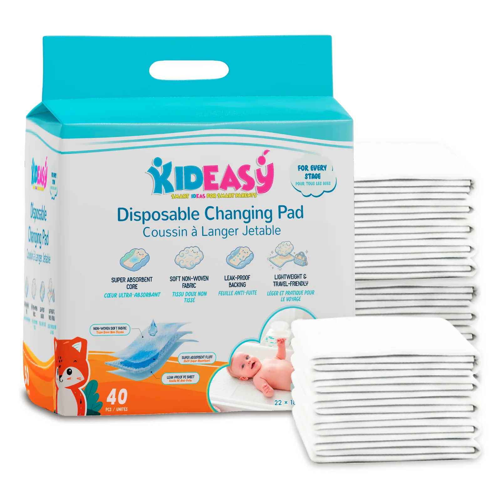KidEasy Disposable Changing Pads all ages 40 pack for the Clean Change Routine